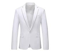 Men Blazer Jacket Solid Color Business Slim Fit Men Suit Jacket Lapel Gentleman Urban Men Casual Jacket Fashion Banquet Pocket Decoration Men Long Sleeve Jacket D-White XL