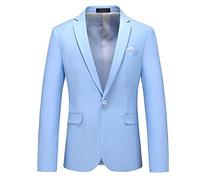 Men Blazer Jacket Solid Color Business Slim Fit Men Suit Jacket Lapel Gentleman Urban Men Casual Jacket Fashion Banquet Pocket Decoration Men Long Sleeve Jacket N-Sky Blue 4XL