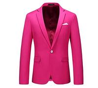 Men Blazer Jacket Solid Color Business Slim Fit Men Suit Jacket Lapel Gentleman Urban Men Casual Jacket Fashion Banquet Pocket Decoration Men Long Sleeve Jacket J-Rose Red L