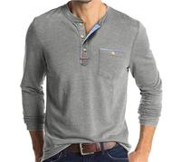 Men Button Decoration Shirt Classic Daily Wear and Tear All-Match Fashion T-Shirt Lightweight Comfortable Casual Long Sleeves Tops O-Light Grey XXL