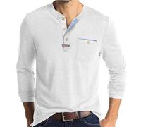 Men Button Decoration Shirt Classic Daily Wear and Tear All-Match Fashion T-Shirt Lightweight Comfortable Casual Long Sleeves Tops M-White XXL
