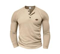 Men Button Decoration Shirt Lightweight Comfortable Casual Fashion T-Shirt Classic All-Match Solid Color Long Sleeves Tops D-Khaki XL