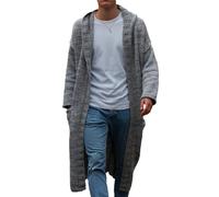 Men Cardigan Long Model Casual Mens Solid Color Knit Sweater Thin Cut Loose Comfortable Men's Sweater Jacket Urban Modern Men's Hooded Sweater A-Grey L