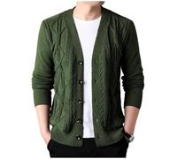 Men Cardigan Slim Fit Lapels Knitted Jacket Casual Solid Color Transitional Jacket Stretch Comfortable Men Long Sleeve Sweater Spring Autumn Men Sweater Jacket J-Green L