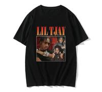 Men Clothing Tops Rapper Lil Tjay Graphic T-Shirt Hip Hop Style Tees Male Casual Loose Tshirt Men's Couples Clothing Black L