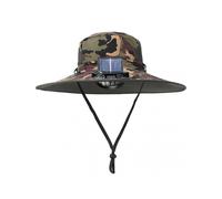 Men Fisherman Hat with Solar Fan Large Brim Hollow Mesh Windproof Strap USB Charging Anti-UV Sunlight Protection Great Breathability Outdoor Fishing T