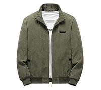 Men Jacket Spring Autumn Solid Color Youth Transitional Jacket Casual Zipper Strip Business Casual Jacket Men Stand-Up Collar Modern Work Jacket Men A-Army Green 3XL