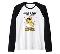 Men Kids Duck Lover Just A Boy Who Loves Ducks Animals White Camiseta Manga Raglan