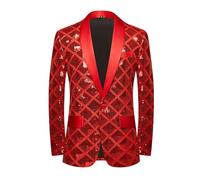 Men Laser Sequin Tuxedo Blazer Jacket One Button Shawl Lapel Dress Suit Blazer Party Stage Prom Singer Red Sequin L