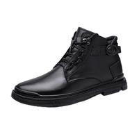 Men Leather Chukka Boots Plush Lined Ankle Strap Lace Up Warm Boots Platform Sole Winter Casual Oxfords Outdoor Footwear(43 EU)