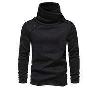 Men Long Sleeve Sweater Slim Fit Men Knitted Tops Personality High Collar Men Solid Colour Pullover Urban Street Style Men Basic Jumper C-Black M