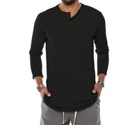 Men Longsleeve Tops Slim Fit Men Fashion Solid Color Basic Shirt Unique Button Placket Men's Classic T-Shirt Urban Youth Men All-Match Long Sleeve Shirts P-Black2 M
