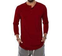 Men Longsleeve Tops Slim Fit Men Fashion Solid Color Basic Shirt Unique Button Placket Men's Classic T-Shirt Urban Youth Men All-Match Long Sleeve Shirts T-Date Red M