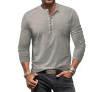 Men Longsleeve Tops Slim Fit Men Fashion Solid Color Basic Shirt Unique Button Placket Men's Classic T-Shirt Urban Youth Men All-Match Long Sleeve Shirts L-Dark Grey2 L
