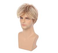 Men Pelucas Rubias Cortas, Pelucas Sintéticas de Heatesistant para Hombres con Gorra, Cabello Grueso y Suave, Adecuado para Cosplay, Conciertos, Bodas, Anime, Citas