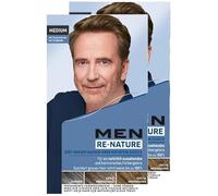 Men Perfect Re-Nature - Crema de pigmentación para hombre de rubio medio a castaño medio (2 x 145 ml), crema de repigmentación, restaura el color natural del cabello sin pelo y oculta suavemente las