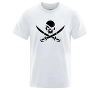 Men Pirate Skull Crossbones Graphic T-Shirt-Red White Nautical Design Summer Casual Round Neck Short Sleeve tee