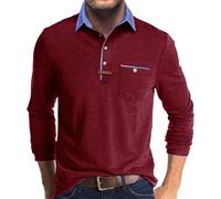 Men Polo Shirt Lightweight Breathable Casual Long Sleeves Tops Outdoor Golf Sport Fashion T-Shirt J-Wine Red S