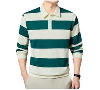Men Polo Shirt Lightweight Breathable Casual Striped Fashion T-Shirt Outdoor Golf Sport Long Sleeves Tops B-Green 4XL