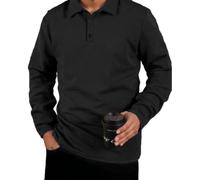 Men Polo Shirt Outdoor Golf Sport Fashion T-Shirt Regular Fit Breathable Casual Solid Color Long Sleeves Tops C-Black L