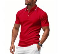 Men Poloshirt Basic Comfortable Breathable Short Sleeve Outdoor Golf Exercise Sportshirt Business Casual Classic Fashion T-Shirt E-Red 3XL