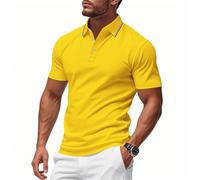 Men Poloshirt Basic Comfortable Breathable Short Sleeve Outdoor Golf Exercise Sportshirt Business Casual Classic Fashion T-Shirt S-Yellow 3XL