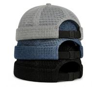 Men’s Breathable Brimless Docker Hat, 3Pack Mesh Ultra-Cooling Skull Cap, Adjustable Fitted Summer Beanie Hip-Hop Style (C)