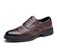 Men’s British Style Leather Oxford Shoes Classic Lace-Up Breathable Low Top Business Shoes Comfortable & Stylish(Brown,43 EU)