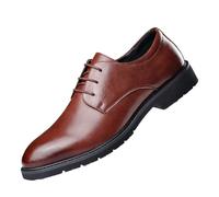 Men’s Classic Lace Up Breathable Leather Oxford Shoes British Style Height Increase Business Dress Footwear(Brown,44 EU)