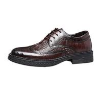 Men’s Classic Lace Up Italian Print Leather Oxfords Rubber Sole Dress Shoes for Work and Party(Brown,44 EU)