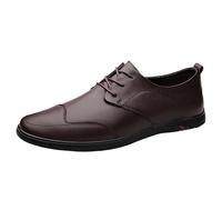 Men’s Classic Lace-Up Leather Oxford Shoes Orthopedic Low Top Outdoor Walking Shoes Comfortable &(Brown,41 EU)