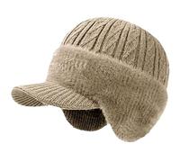 Men’s Cold Weather Hat, Trapper Blocking Knitted Hats, Winter Beanie for Extreme Cold Weather, Knit Black Trapper Hat (Khaki)