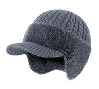 Men’s Cold Weather Hat, Trapper Blocking Knitted Hats, Winter Beanie for Extreme Cold Weather, Knit Black Trapper Hat (Grey2)