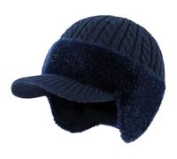 Men’s Cold Weather Hat, Trapper Blocking Knitted Hats, Winter Beanie for Extreme Cold Weather, Knit Black Trapper Hat (Blue)