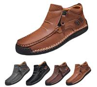 Men’s Handmade Premium Leather Slip-On Driving Boots Wide Toe Arch Support, The First Young Shoes Men (Brown,45)