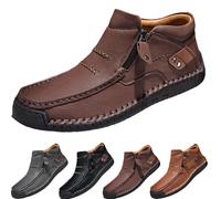 Men’s Handmade Premium Leather Slip-On Driving Boots Wide Toe Arch Support, The First Young Shoes Men (Dark Browm,43)
