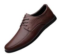 Men’s Lace-Up Casual Leather Oxford Shoes Round Toe Low Top Rubber Sole Walking Shoes Comfortable &(Brown,44 EU)