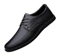Men’s Lace-Up Casual Leather Oxford Shoes Round Toe Low Top Rubber Sole Walking Shoes Comfortable &(Noir,42 EU)