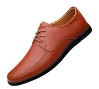 Men’s Lace-Up Casual Leather Oxford Shoes Round Toe Low Top Rubber Sole Walking Shoes Comfortable &(Rouge,39 EU)