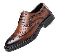 Men’s Luxury Leather Height-Increasing Dress Shoes Hollowout Lace-Up Formal Business Shoes Comfortable & Stylish(Brown,41 EU)