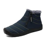 Men’s Snow Boots - Warm Plush Lined, Waterproof Cloth Upper, Easy Slip-On Outdoor Boots with Non-Slip Rubber Sole (Blue,38)