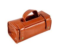 Men ' s Travel Toiletry Bag | PU Leather Shaving Brush & Grooming Tool Organizer | Portable Cosmetic Pouch for Business Trips/Gym/Camping | Brown, 6.9 x 3.3 x 2.9 Inches