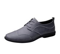 Men’s Vintage Lace-Up Leather Oxford Shoes Plain Toe Office Uniform Shoes Comfortable & Classic(Grey,44 EU)