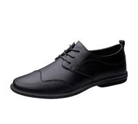 Men’s Vintage Lace-Up Leather Oxford Shoes Plain Toe Office Uniform Shoes Comfortable & Classic(Noir,39 EU)