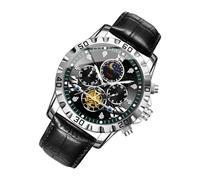 Men s Watches, Waterproof Watch, Metal Case PU Leather Reinforced Glass Analog Display Moon Phase Waterproof Design, Wrist Clock for Work Fishing Sports Mountaineering Activities