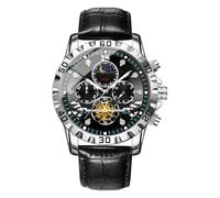Men s Watches, Waterproof Watch, Metal Case PU Leather Reinforced Glass Analog Display Moon Phase Waterproof Design, Wrist Clock for Work Fishing Sports Mountaineering Activities