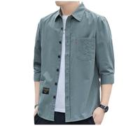Men Shirt Men Youth Fashion Urban Longsleeve Tops Men Slim Fit Classic Comfortable Basic Shirt Men Casual Lapels Solid Color Longsleeve T-Shirt B-Green M