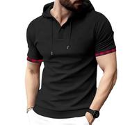 Men Short Sleeve Casual Fashion T-Shirt Thin Breathable Solid Color Sportshirt Classic All-Match Tops Lightweight Cool Comfortable Hoodie G-Black M