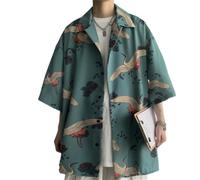Men Short Sleeve Fashion Casual Handmade Tangzhuang Style Jacket Martial Arts Kung Fu Traditional Chinese Clothing Unique Button Placket Shirt D-Green L
