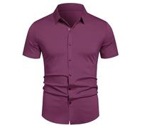Men Short Sleeve Regular Fit Classic All-Match Tops Business Work Casual Button Placket Shirt Lightweight Fashion Lapels Shirts C-Red L